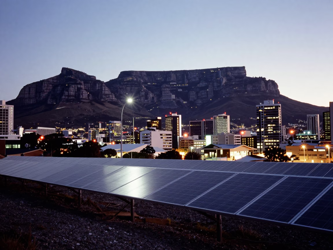 Cape Town Lights Glow at As City Lights Begin To Glow in in Cape Town, South Africa