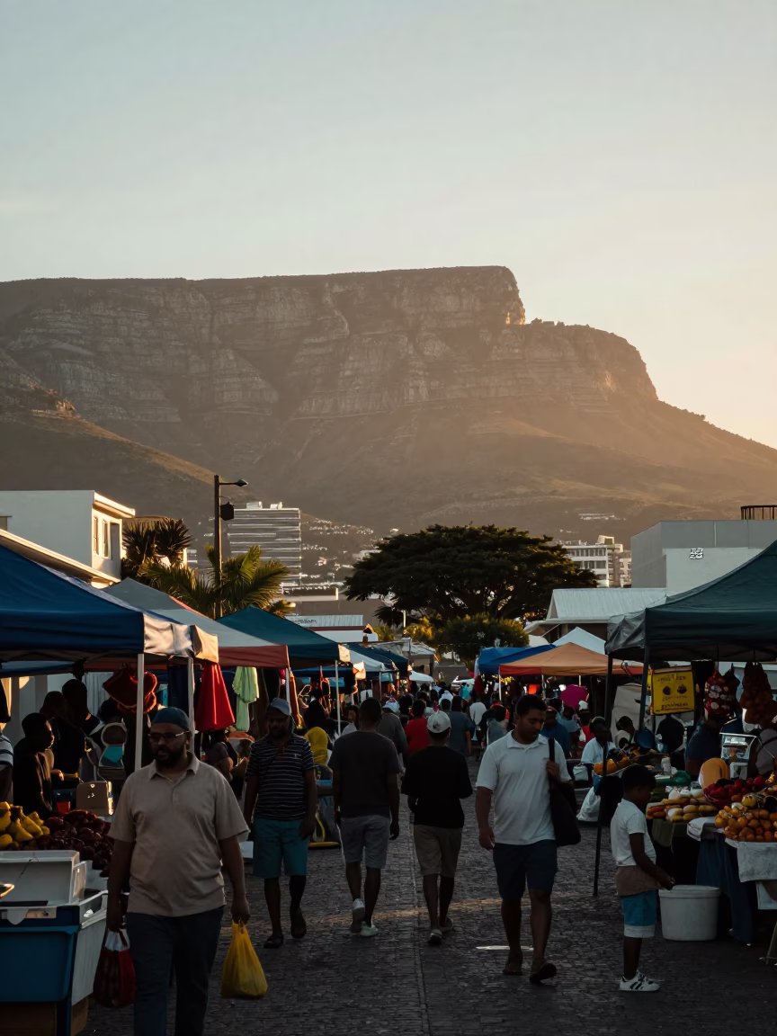 Cape Town Market Scene at As First Light Reaches The Scene in in Cape Town, South Africa
