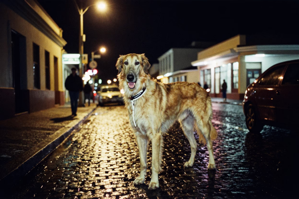 Cape Town night street scene with Komondor and local nightlife in in Cape Town, South Africa