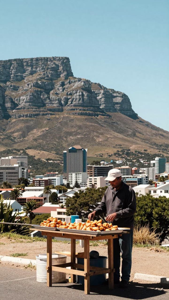 Cape Town Noon Light on Table Mountain Slope with Local Market Goods in in Cape Town, South Africa