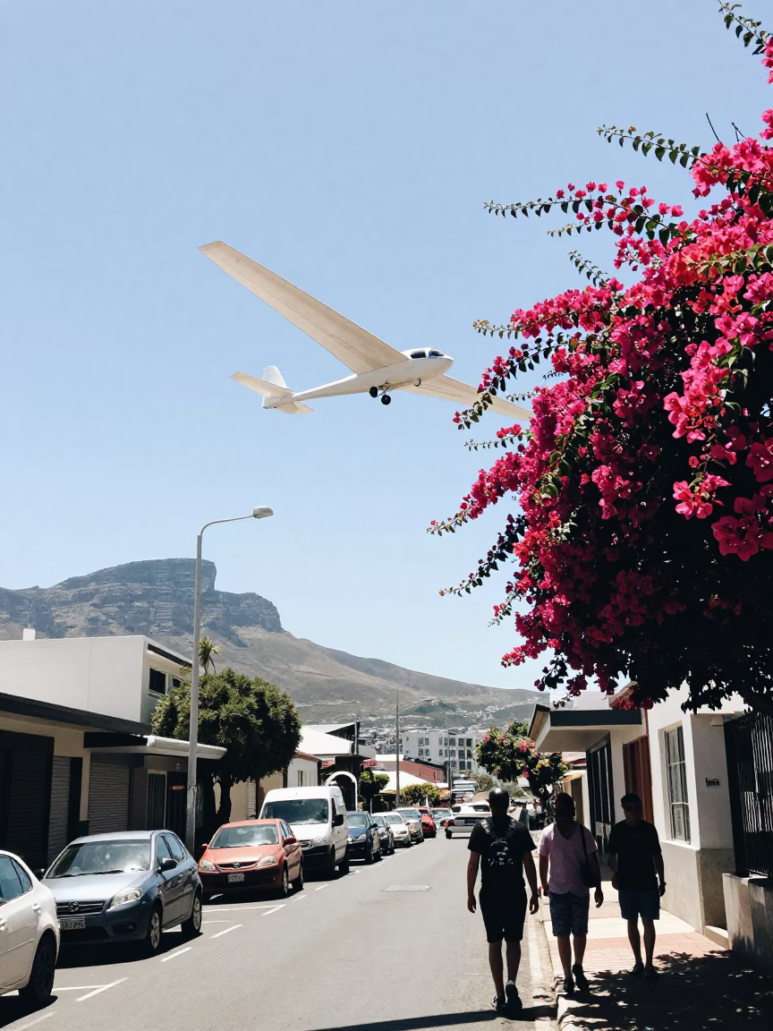 Cape Town Noon Street Scene with Glider and Bougainvillea in in Cape Town, South Africa