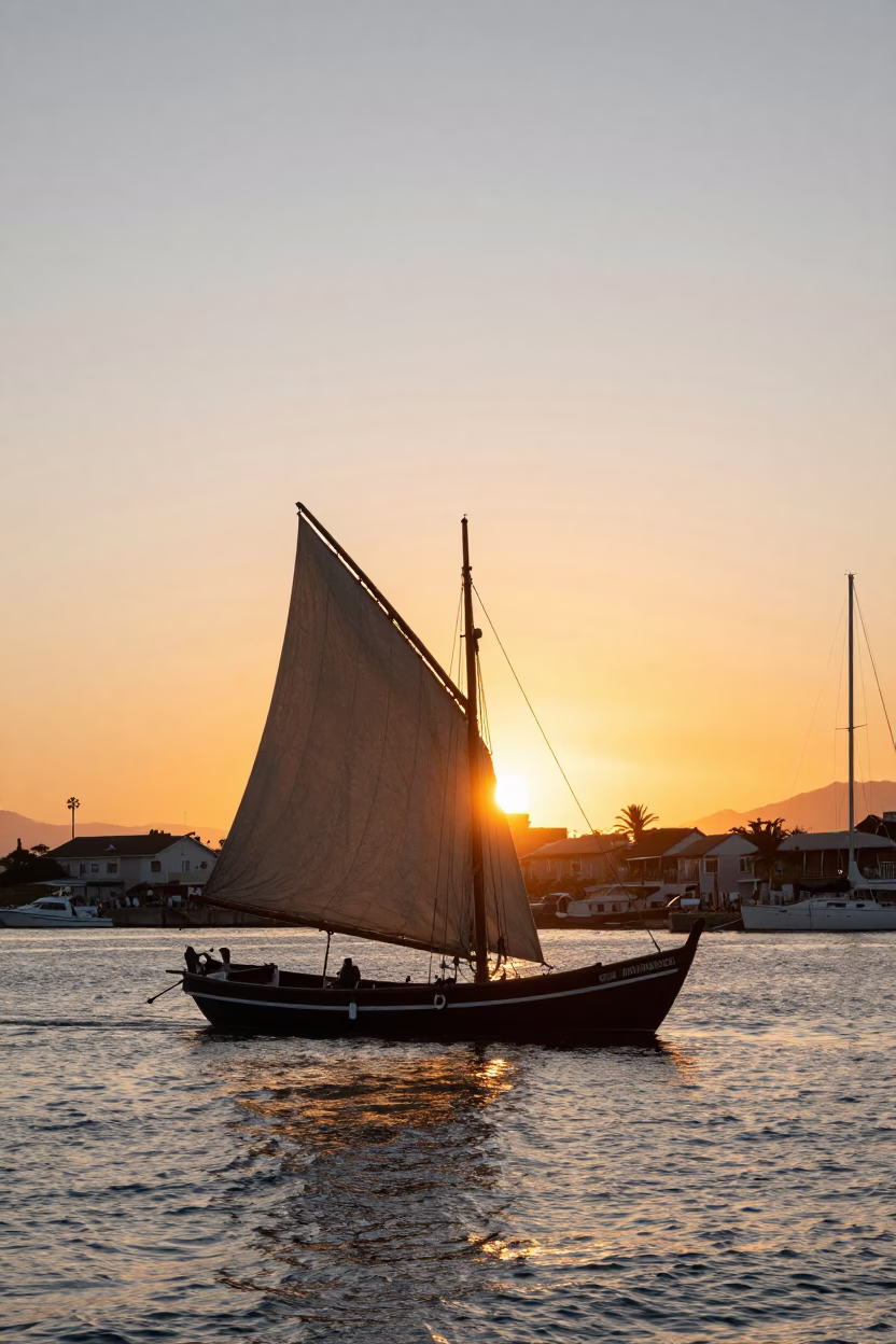 Cape Town Sailing Harbor at As The Sun Drops Toward The Horizon in in Cape Town, South Africa