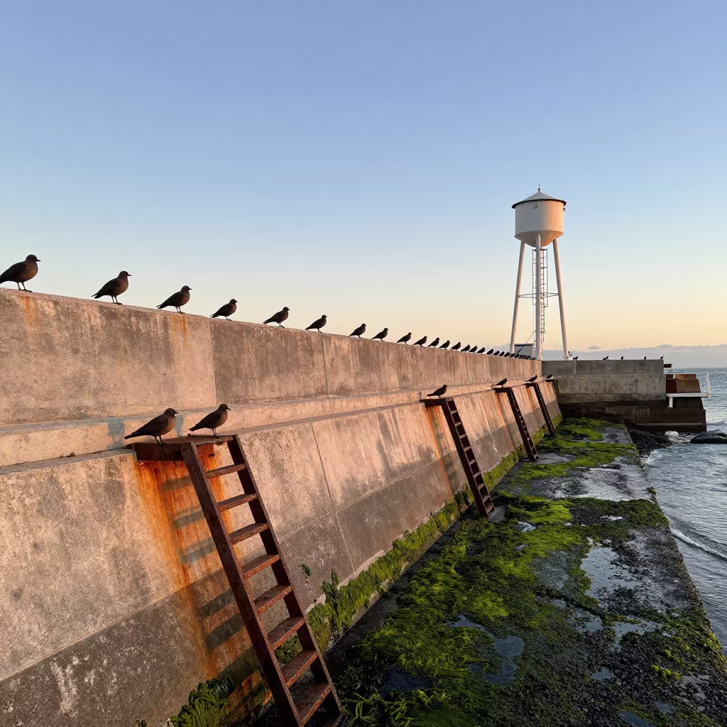 Copper Light Over Cape Town Sea Wall Storm Ladders in beside a water tower ladder in Long Street, Cape Town