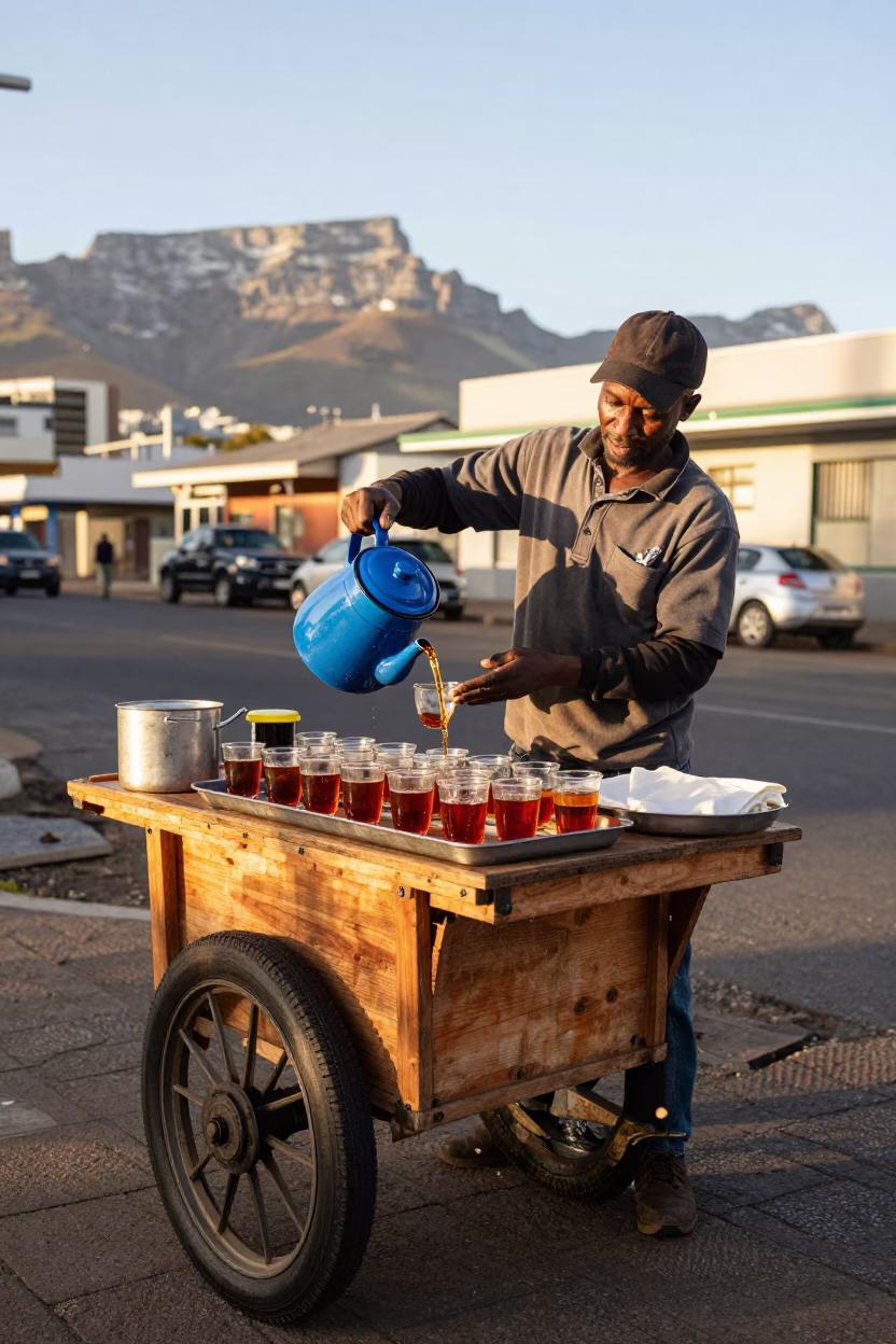 Cape Town Selling Tea at Late Afternoon Light in in Cape Town, South Africa