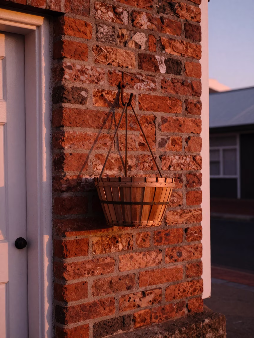 Cape Town Street Corner Before Dusk with Peg Basket and Leaf Shadows in in Cape Town, South Africa