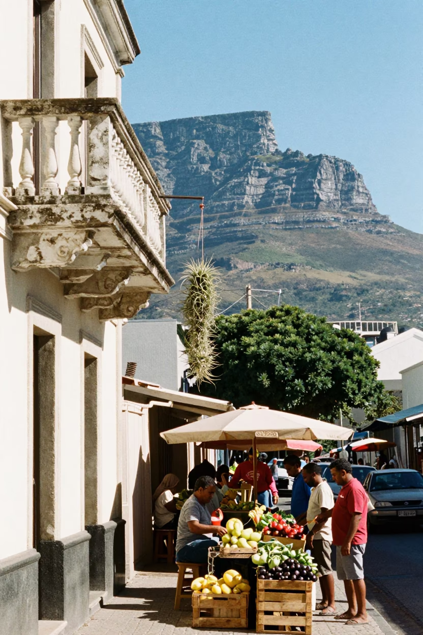 Cape Town Street Scene at Bright Midmorning Light in in Cape Town, South Africa