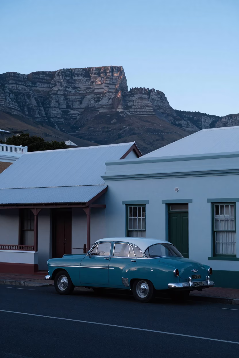 Cape Town Street Scene Before Sunrise with Vintage 1960s Charm and Local Color in in Cape Town, South Africa