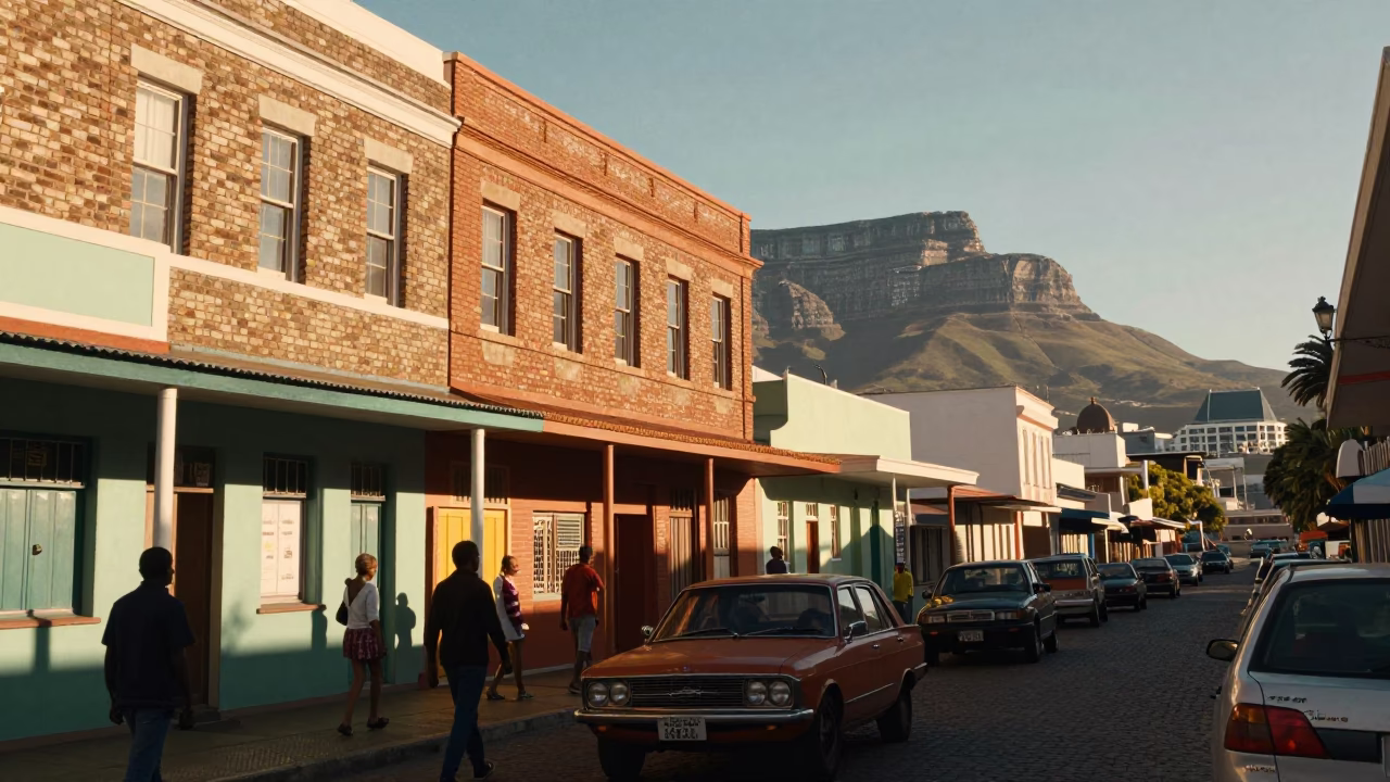 Cape Town Street Scene Early Afternoon Colorful Vintage 1970s Atmosphere in in Cape Town, South Africa