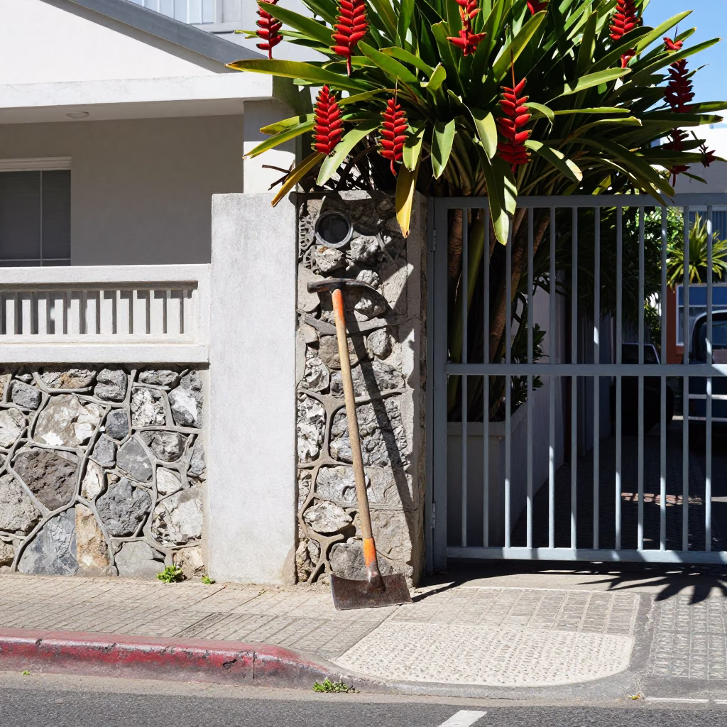 Cape Town Street Scene with Heliconia and Hoe at Midday in in Cape Town, South Africa