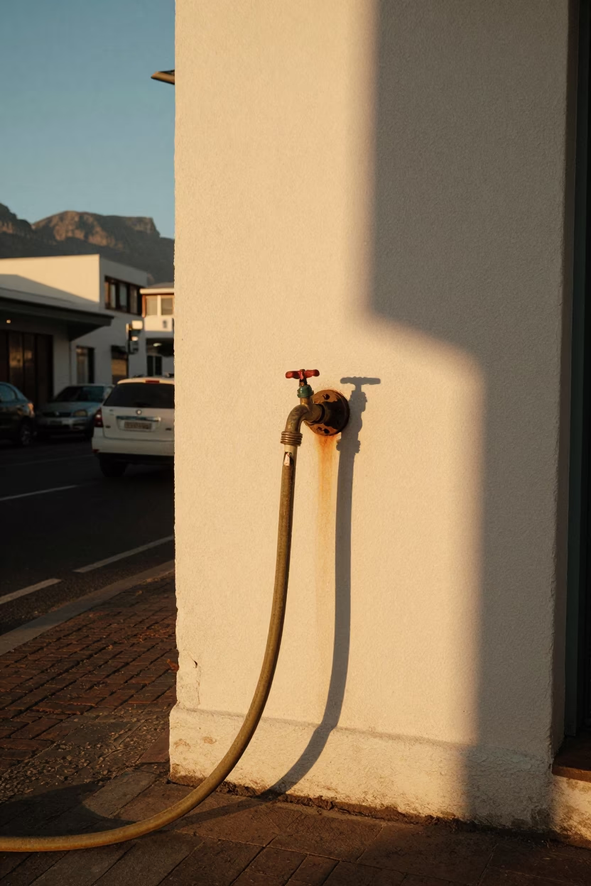 Cape Town Street Scene with Hose Nozzle in Honeyed Evening Light in in Cape Town, South Africa