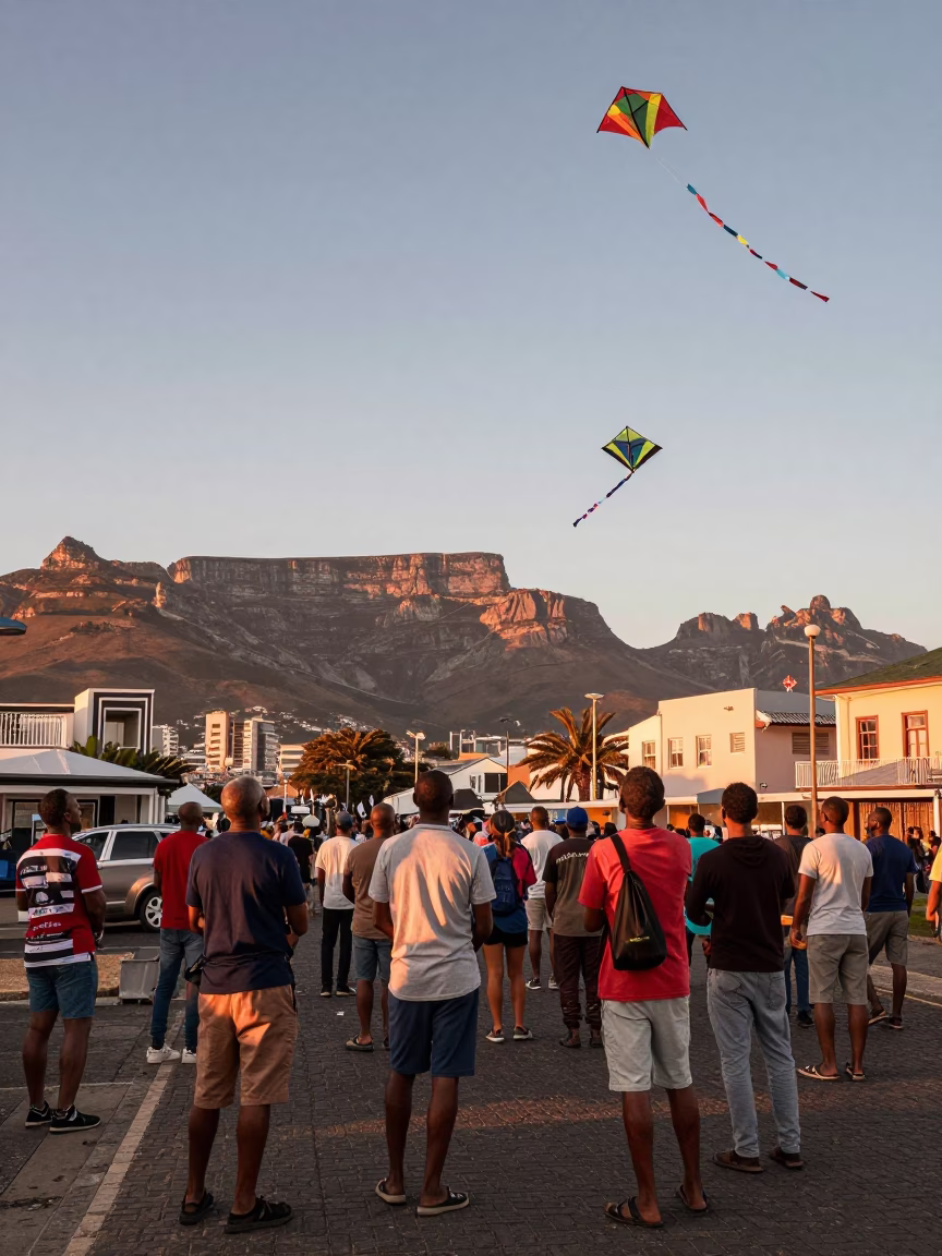 Cape Town Street Scene with Kite Festival in Copper Toned Light Before Dusk in in Cape Town, South Africa
