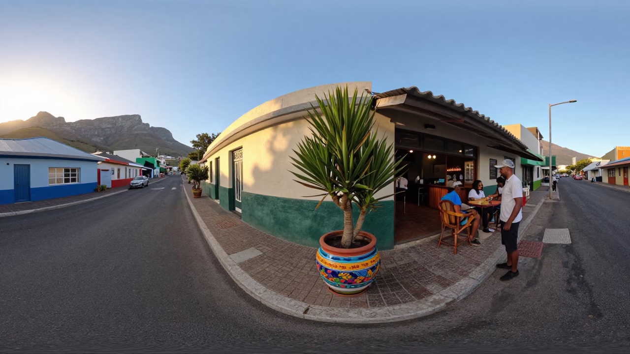 Cape Town Street Scene with Plant Pot and Local Interaction in in Cape Town, South Africa