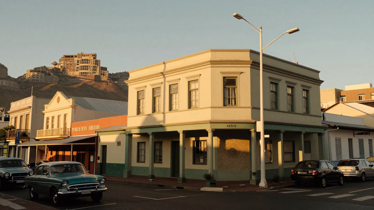 Cape Town Street Scene with Vintage 1950s Aesthetic in Honeyed Evening Light in in Cape Town, South Africa