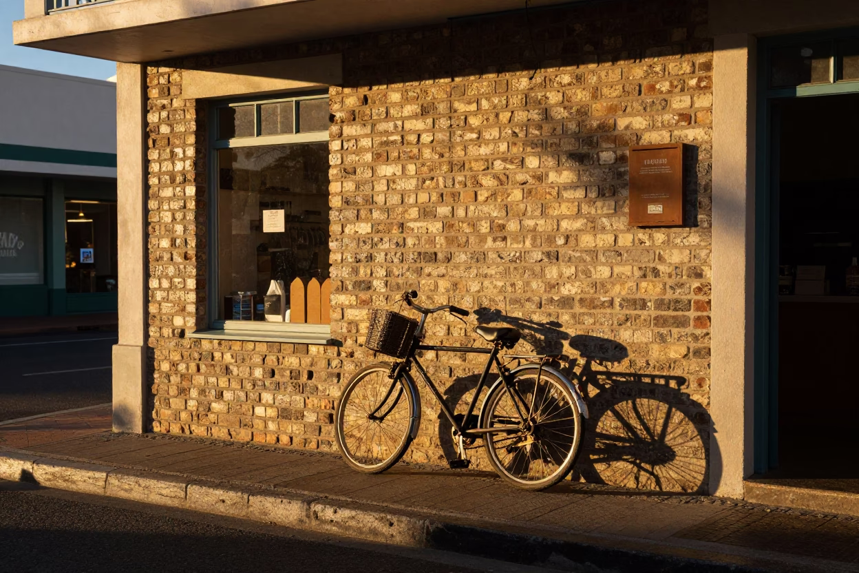 Cape Town Sunset Street Scene with Bicycle and Local Details in in Cape Town, South Africa