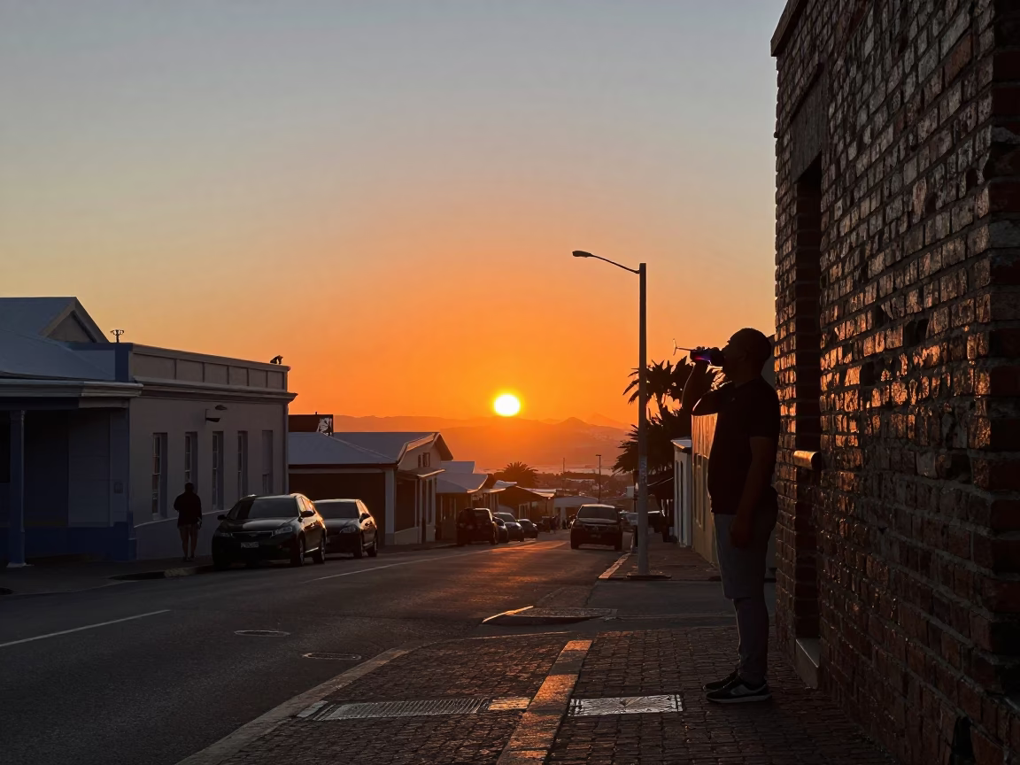 Cape Town sunset street scene with red wine and local architecture in in Cape Town, South Africa