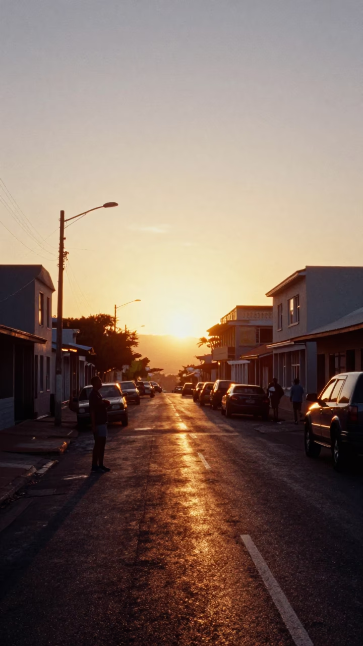 Cape Town Sunset Street Scene with Sunlight Stripe and Local Market Bananas in in Cape Town, South Africa