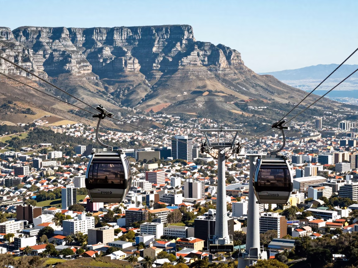 Cape Town Table Mountain Aerial Tramway Noon Light Over Cityscape in in Cape Town, South Africa