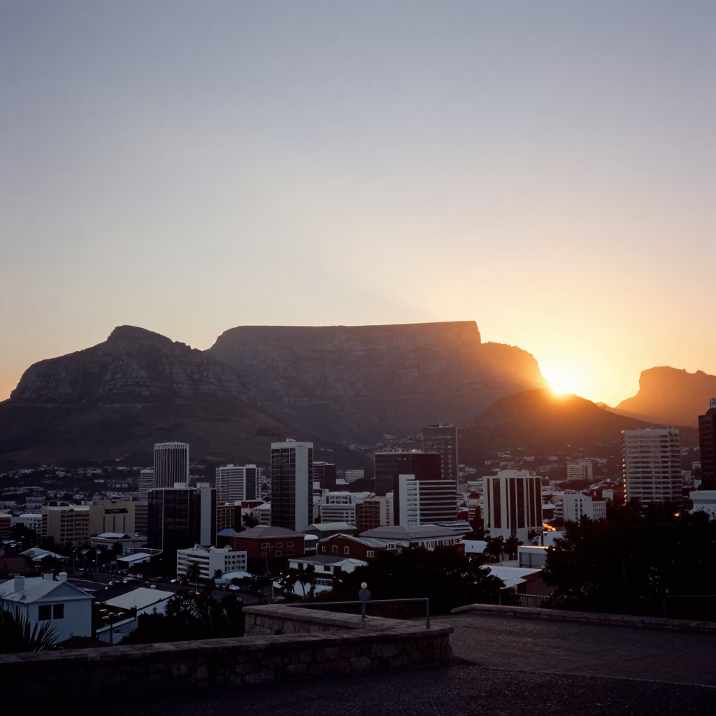 Cape Town Table Mountain And City Skyline From Coastal Terrace in in Cape Town, South Africa