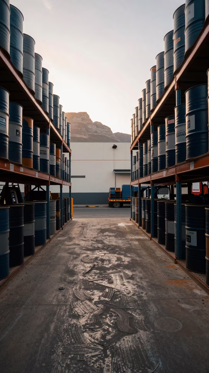 Cape Town Warehouse Barrel and Safety Paint in inside a warehouse aisle in Long Street, Cape Town
