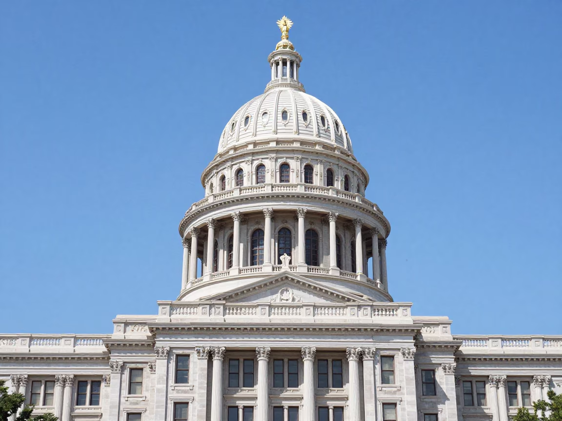 Capitol Dome in Austin at The Flat Glare Of Noon Light in in Austin, Texas, United States