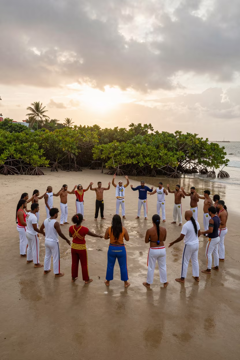 Capoeira Ceremony Sunset Beach Recife Brazil in in a ceremonial hall near Recife