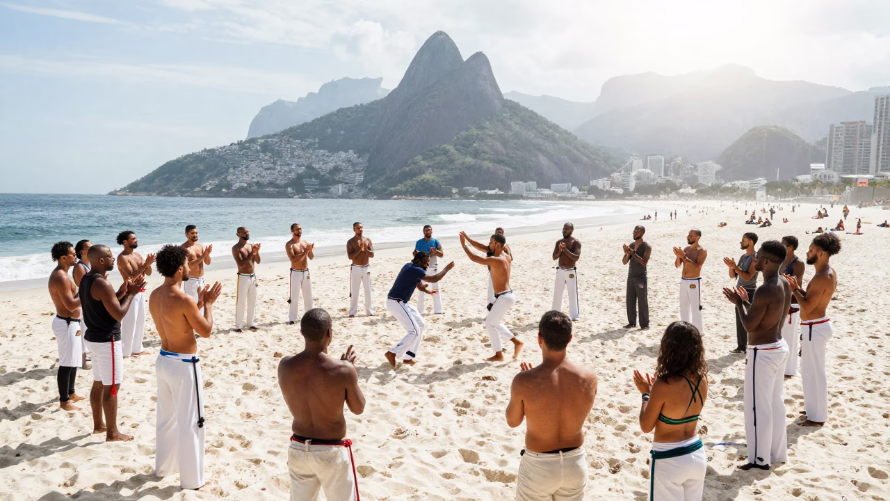 Capoeira Circle in Rio De Janeiro at Bright Midmorning Light in in Rio de Janeiro, Brazil