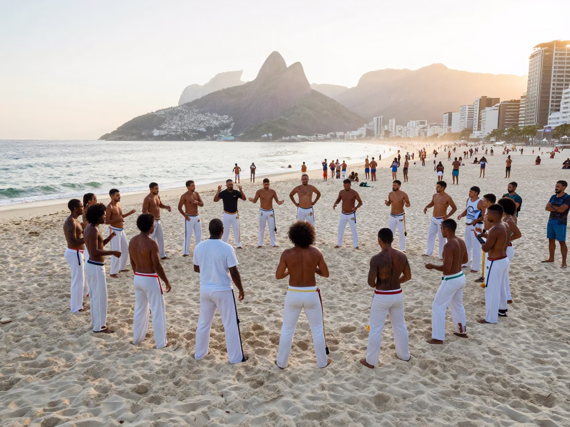 Capoeira Circle in Rio De Janeiro at The Late Morning Light in in Rio de Janeiro, Brazil