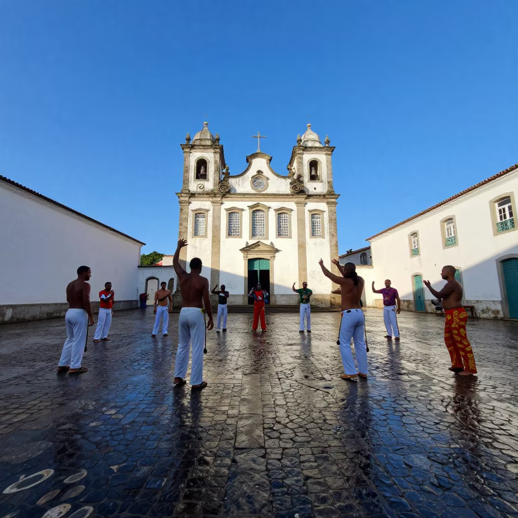 Capoeira Circle in Salvador Temple Courtyard in in a temple courtyard in Salvador