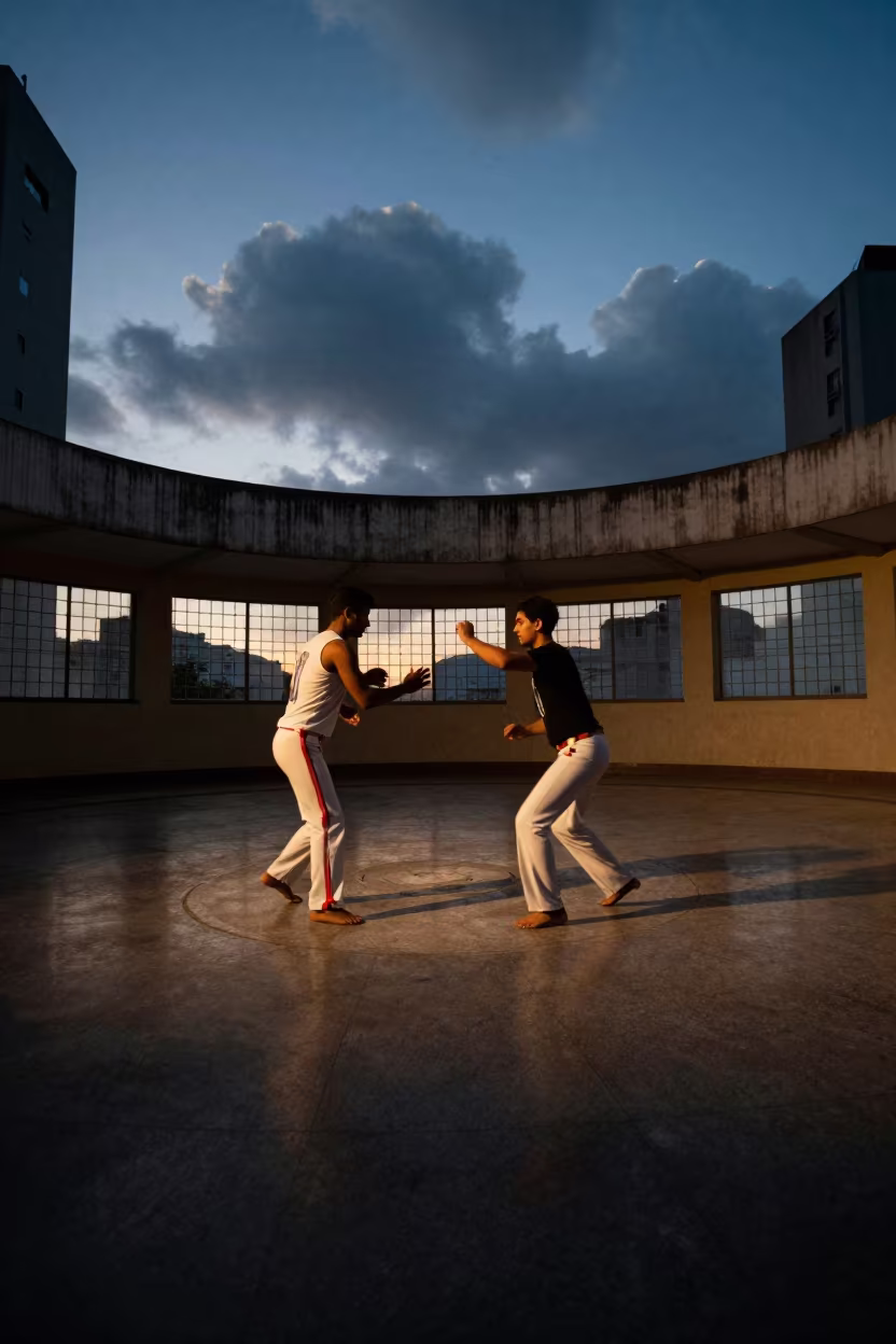 Capoeira Roda in São Paulo Prayer Hall Twilight in in a prayer hall near São Paulo
