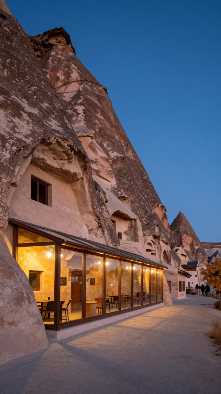 Cappadocian Cave Home Under Glass Roof in inside a glass-roofed arcade in Nevşehir