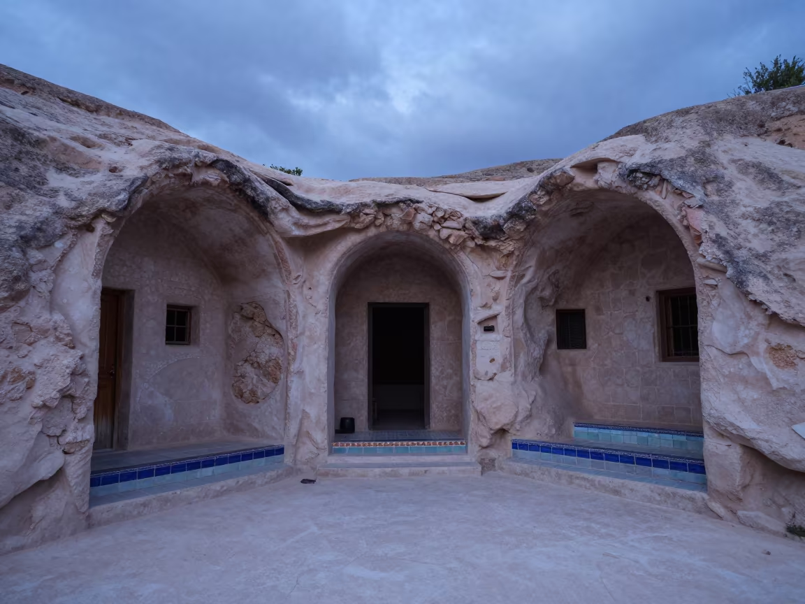 Cappadocian Cave House Stair Hall Twilight in inside a tiled stair hall near Nevşehir