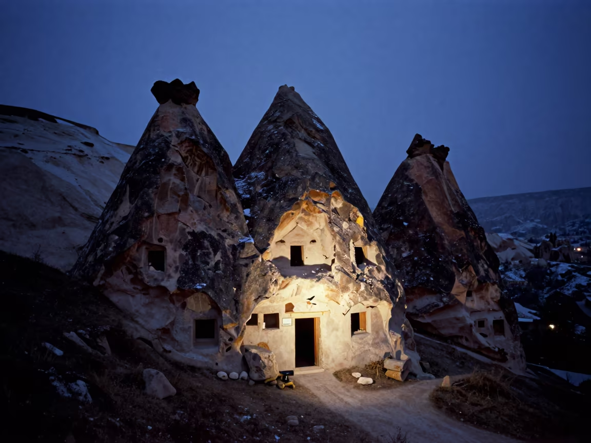 Cappadocian Fairy Chimney Silhouette in Indigo Twilight in near Nevşehir