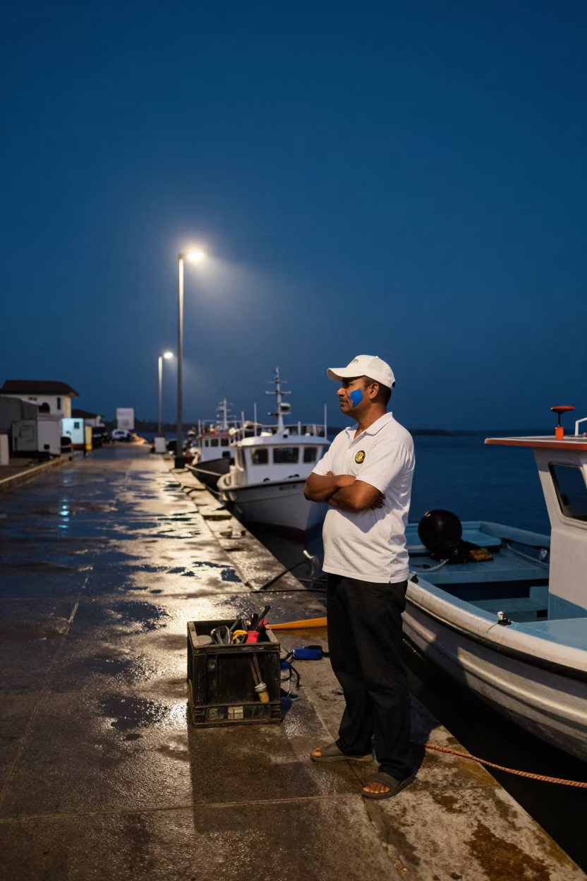 Captain at Harbor Edge Beira Midnight in at a harbor edge in Beira