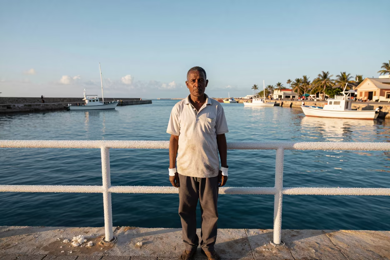 Captain with Lanolin Cuffs at Safi Harbor in at a harbor edge in Safi