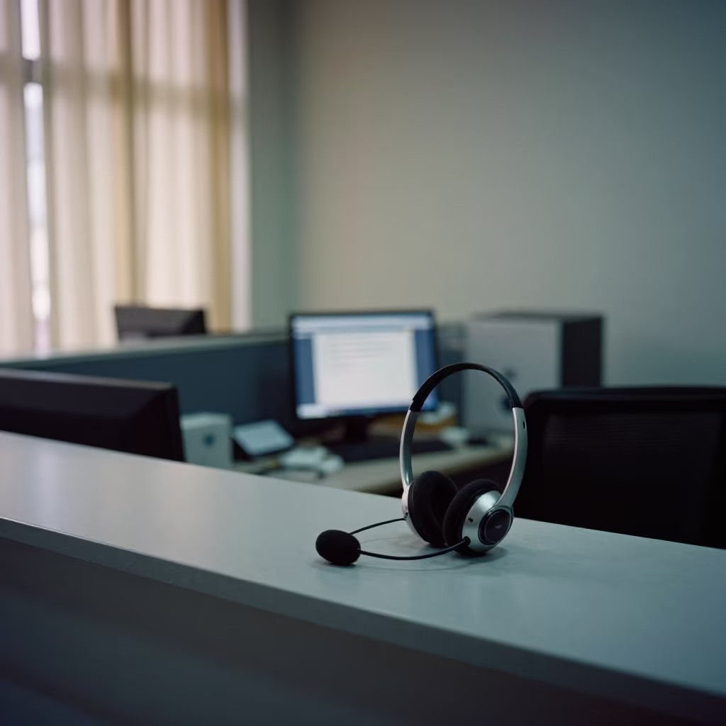 Captioning headset dock on Bangkok reception desk in at an office reception desk in Bangkok