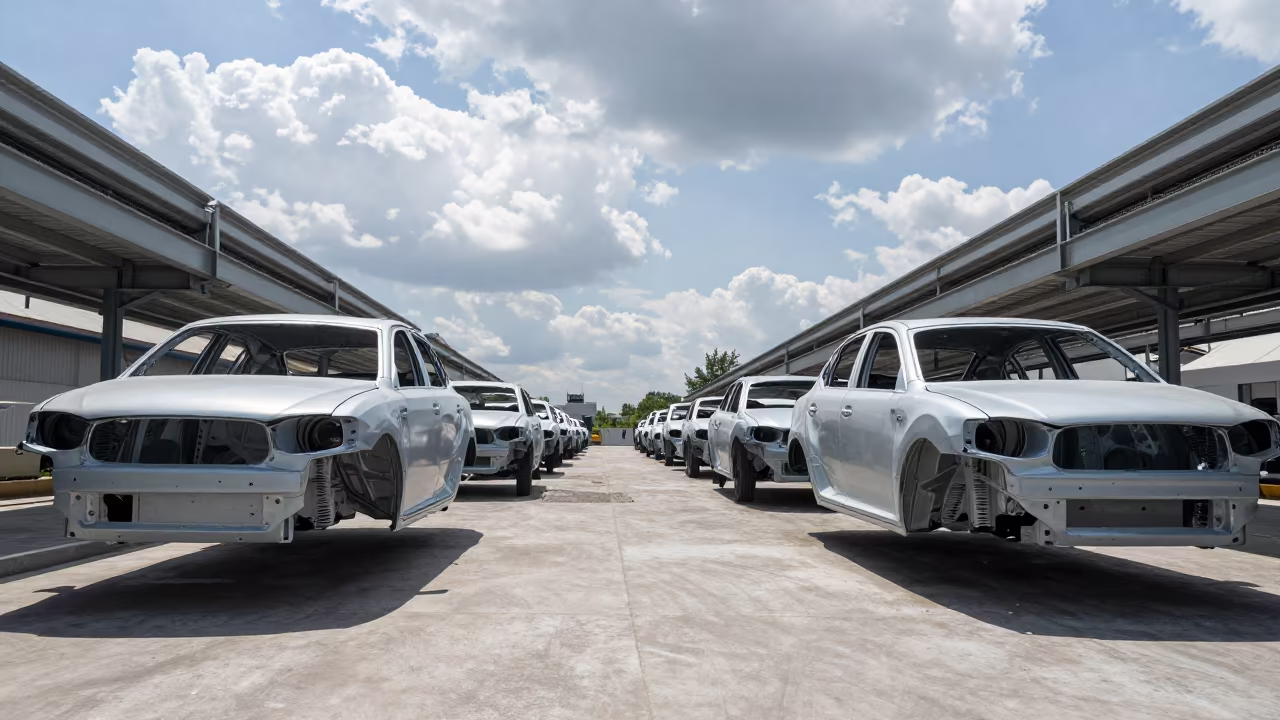 Car Bodies on Conveyor Line Istanbul Factory in on a factory floor near Istanbul