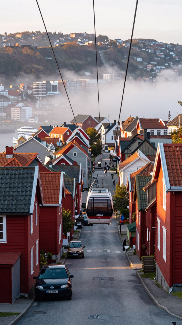 Car Journey in Bergen at The Early Morning Light in in Bergen, Norway