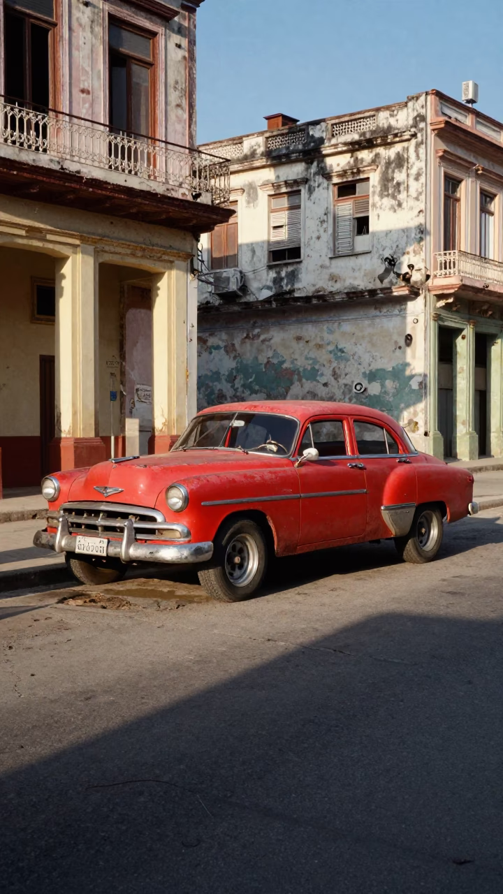 Car Parked at Clear Late-afternoon Light in Havana in in Havana, Cuba