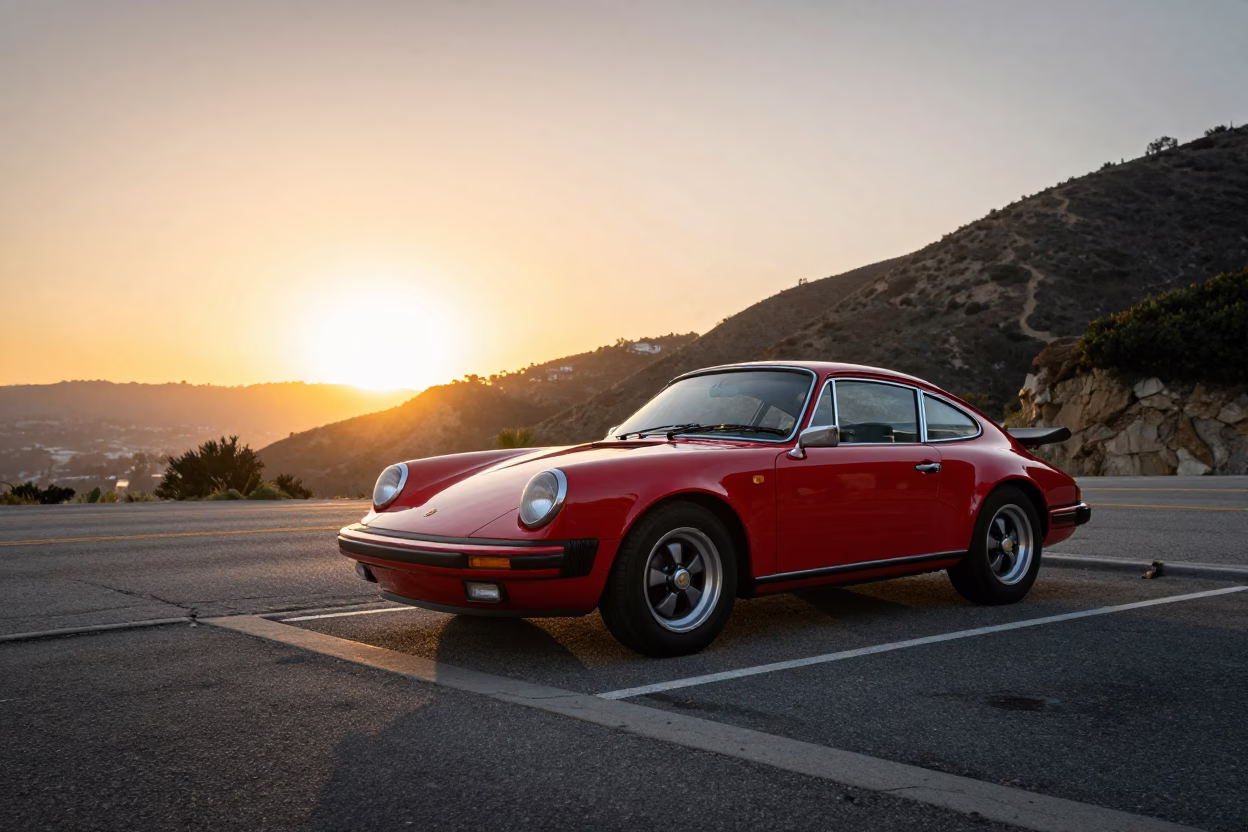 Car Parked in Los Angeles at Sunset Light in in Los Angeles, California, United States