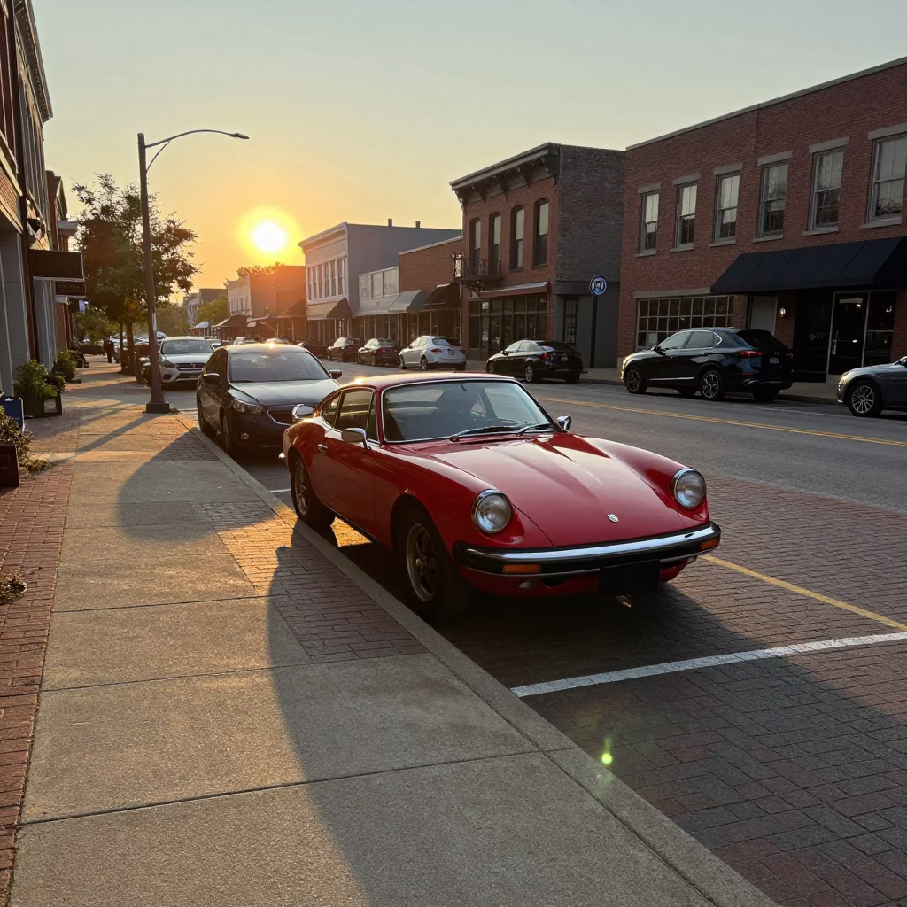 Car Parked in Nashville at As The Sun Drops Toward The Horizon in in Nashville, Tennessee, United States