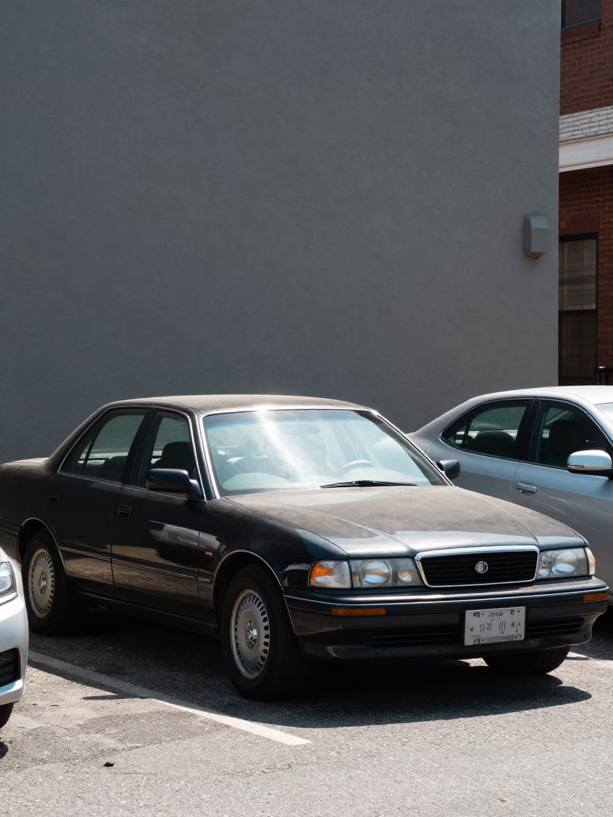 Car Parked in Philadelphia at Bright Midmorning Light in in Philadelphia, Pennsylvania, United States