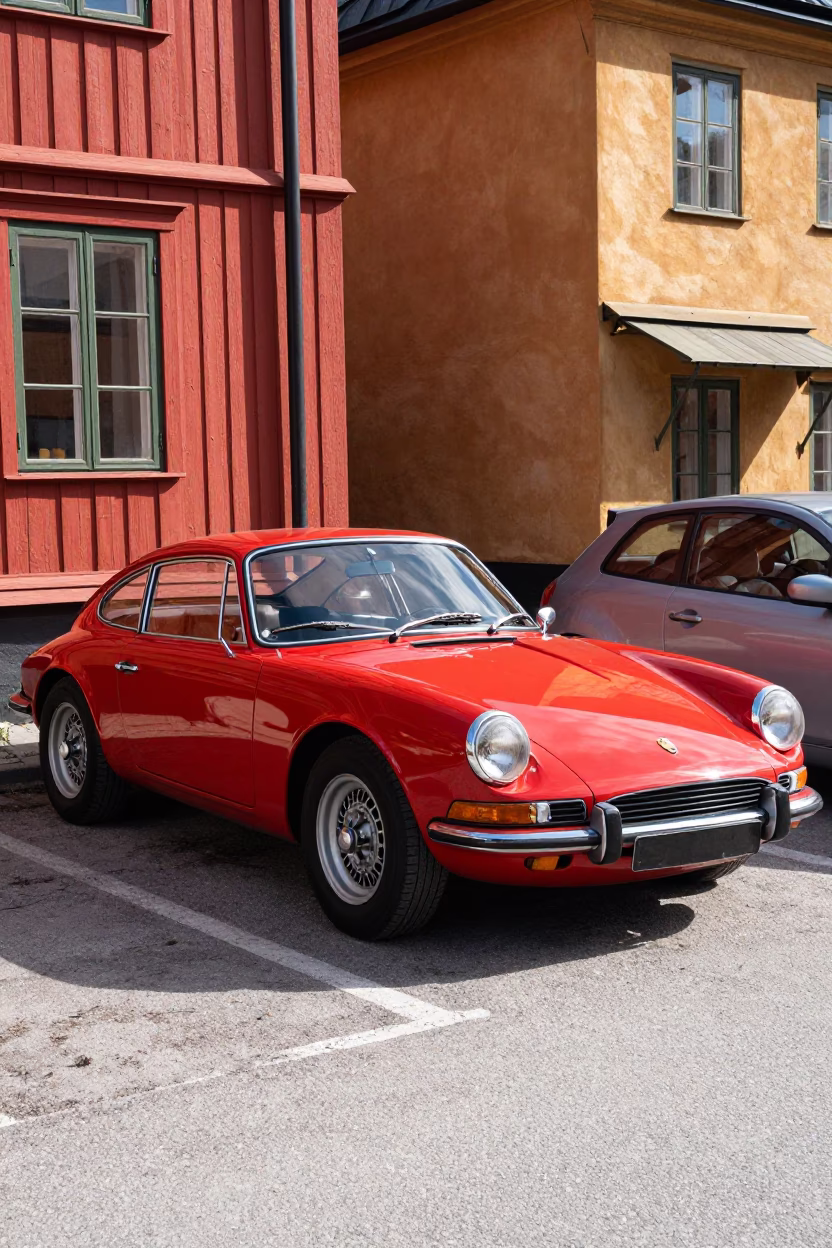 Car Parked in Stockholm at Bright Midmorning Light in in Stockholm, Sweden