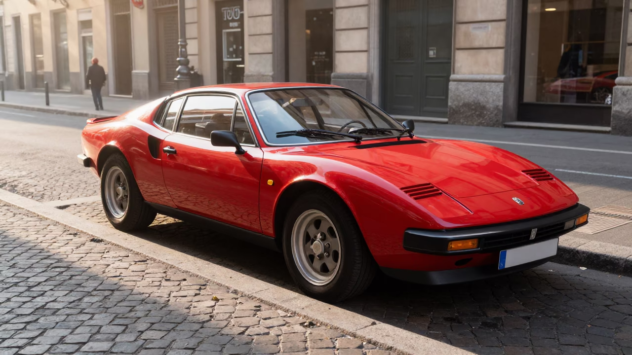 Car Parked just after sunrise in Milan in in Milan, Italy