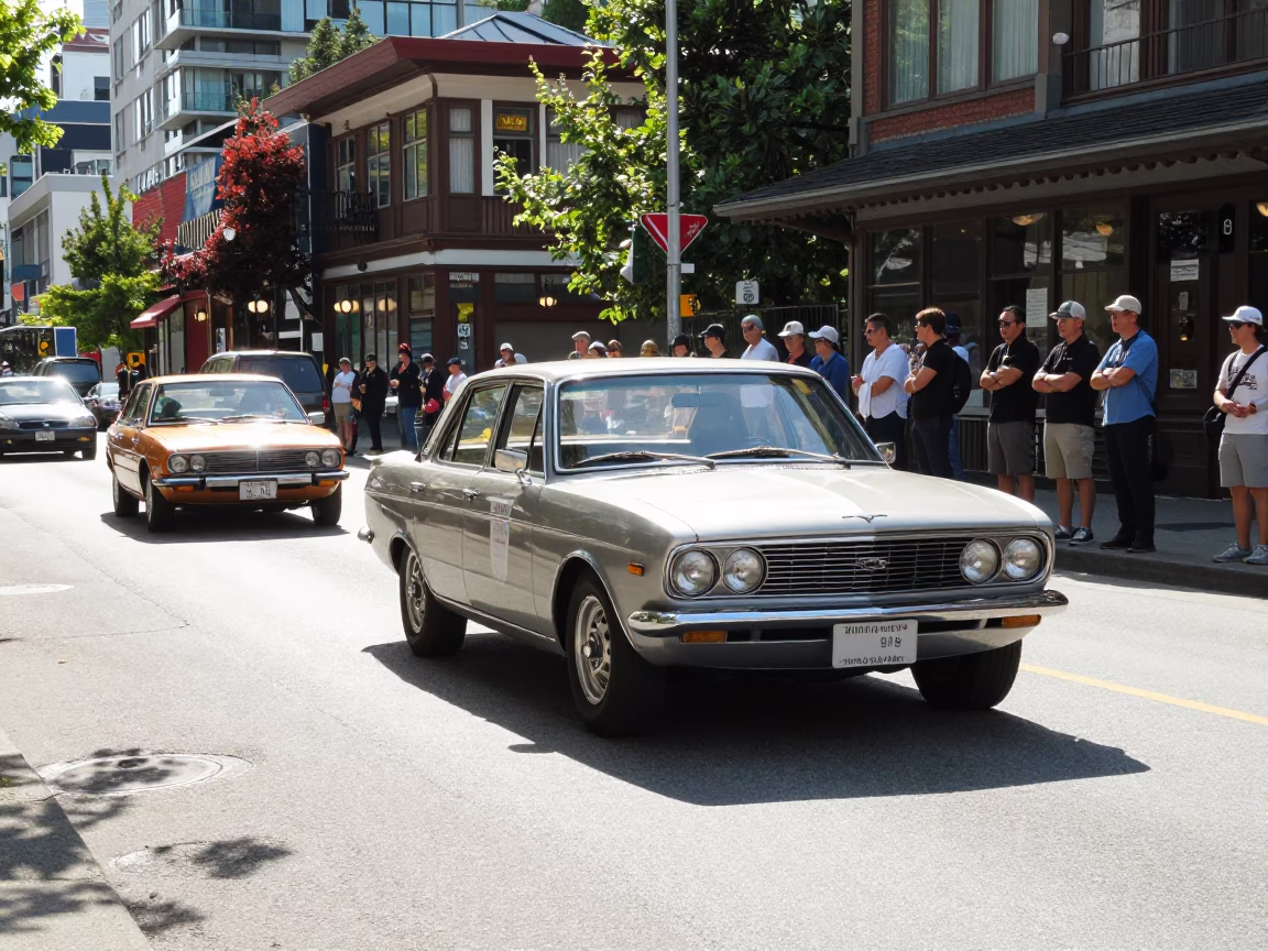 Car Rally at Bright Midmorning Light in Vancouver in in Vancouver, British Columbia, Canada