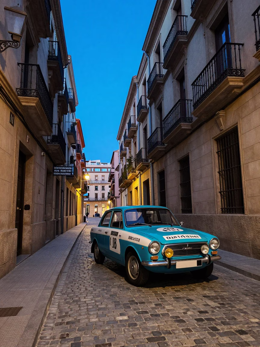 Car Rally in Barcelona at The Last Blue Light Of Evening in in Barcelona, Spain