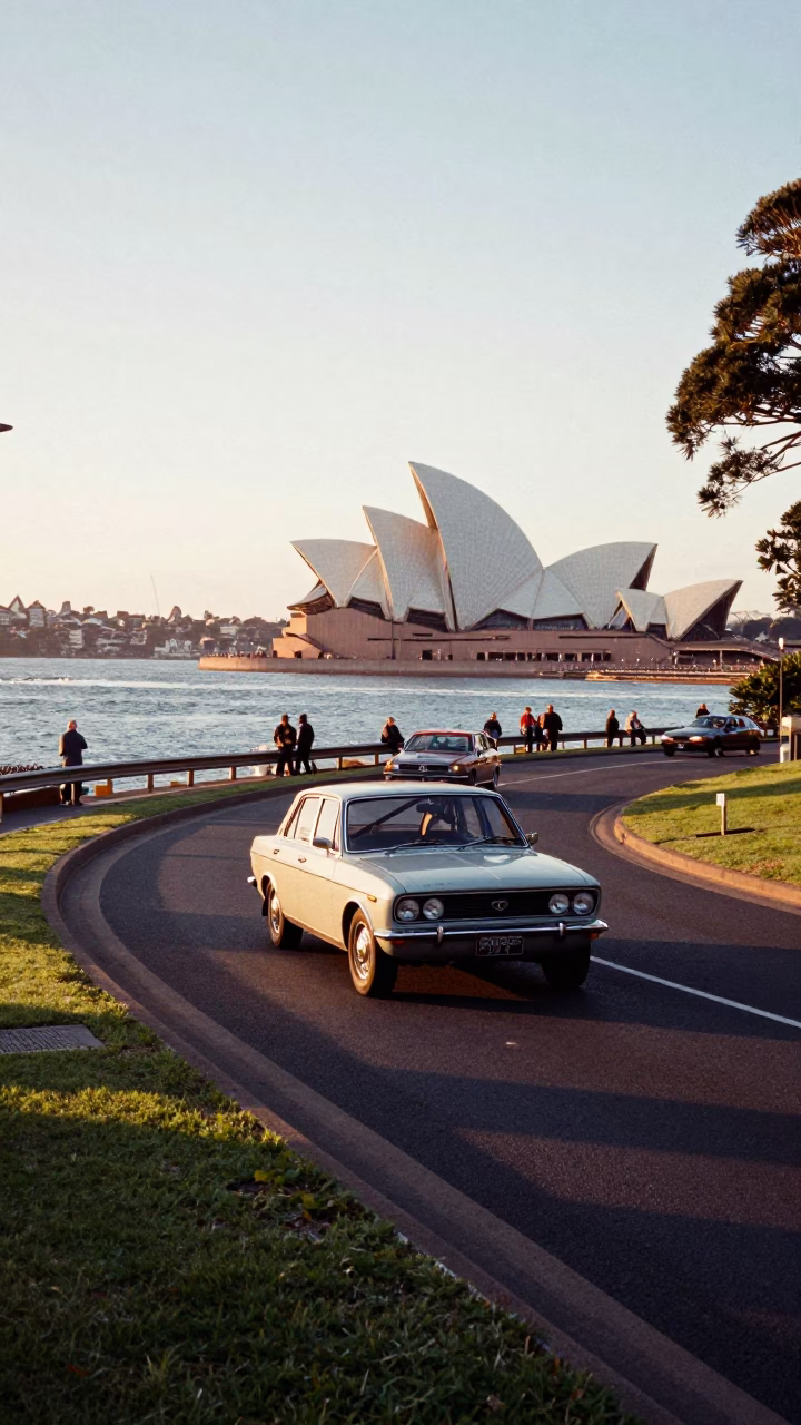 Car Rally in Sydney at As First Light Reaches The Scene in in Sydney, New South Wales, Australia