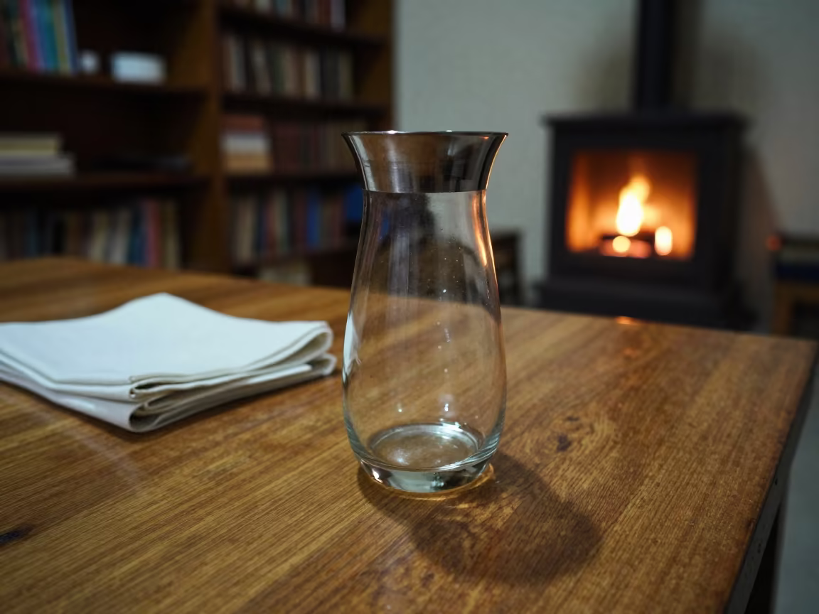 Carafe with Silver Rim on Dusty Library Table in on a dusty library table near Ulhasnagar