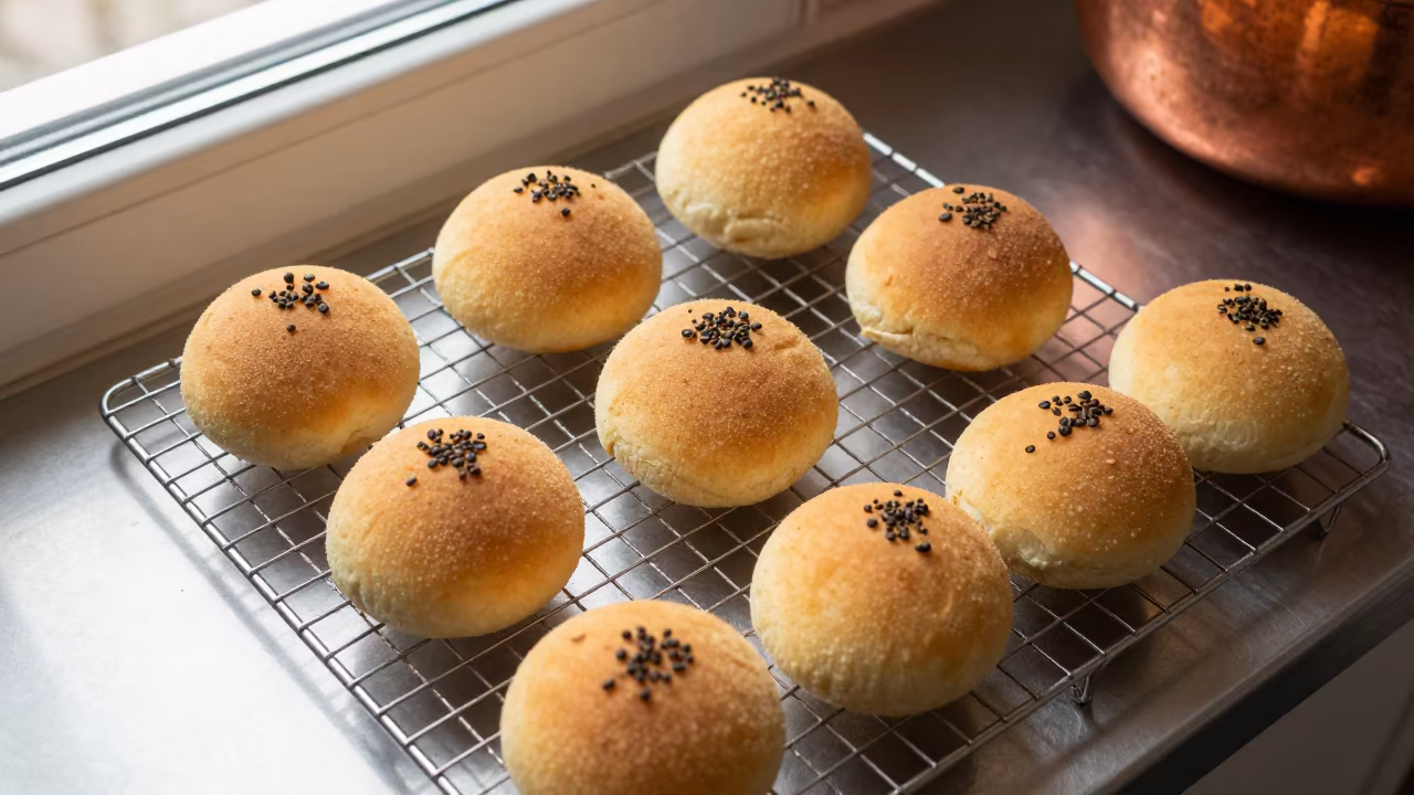 Cardamom Mandazi on Bakery Cooling Rack in on a bakery cooling rack in Wroclaw