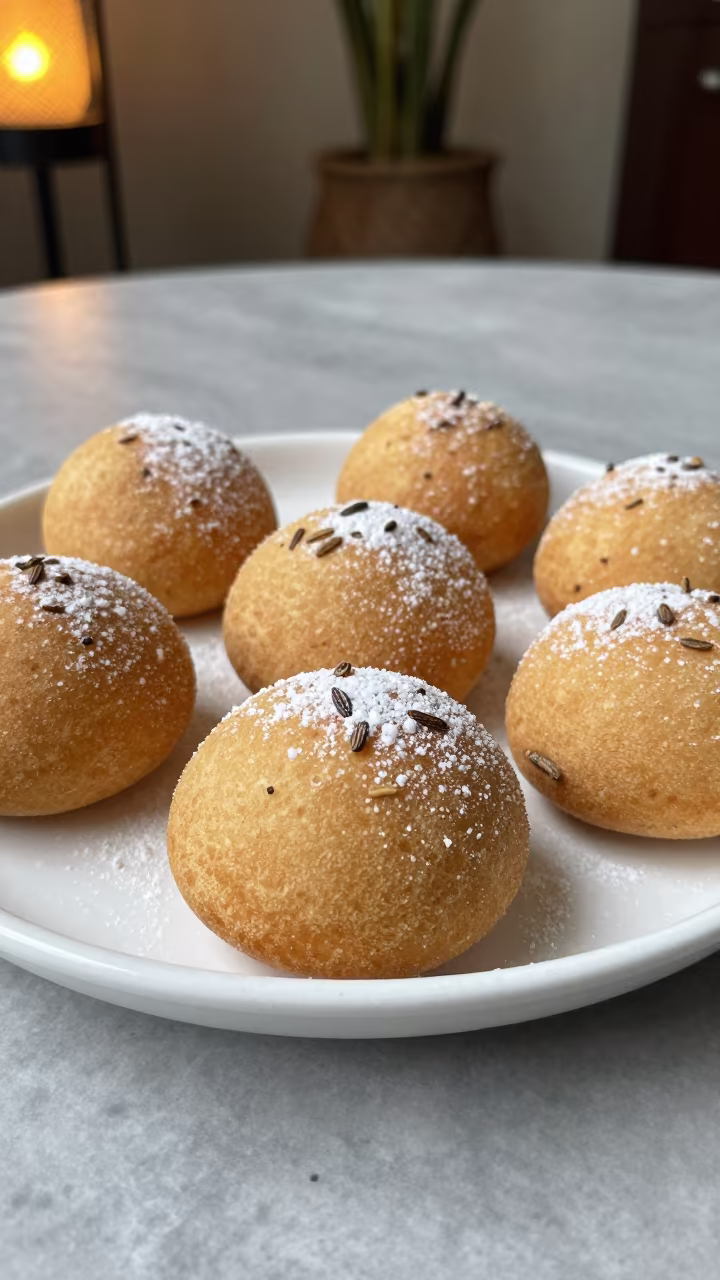Cardamom Mandazi Tray on Cabinda Marble Table in on a marble cafe table in Cabinda