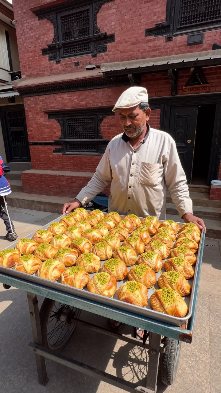 Cardamom Pastries in Kathmandu at The Flat Glare Of Noon Light in in Kathmandu, Nepal